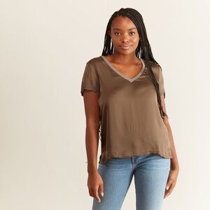 Nation LTD June Sateen Tee Shirt in Artichoke Green Small